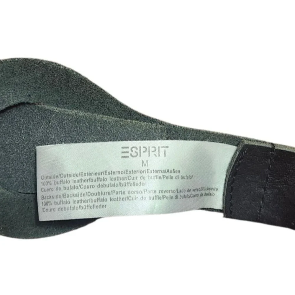 Esprit Women’s Black Buffalo Leather Braided Belt Size M Vintage Style Ring Buck